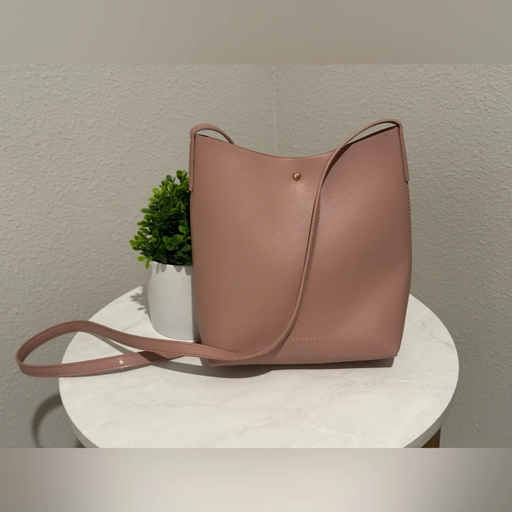 NEW Samara Purse Peony Pink Vegan Leather Crossbody with Adjustable Strap $135